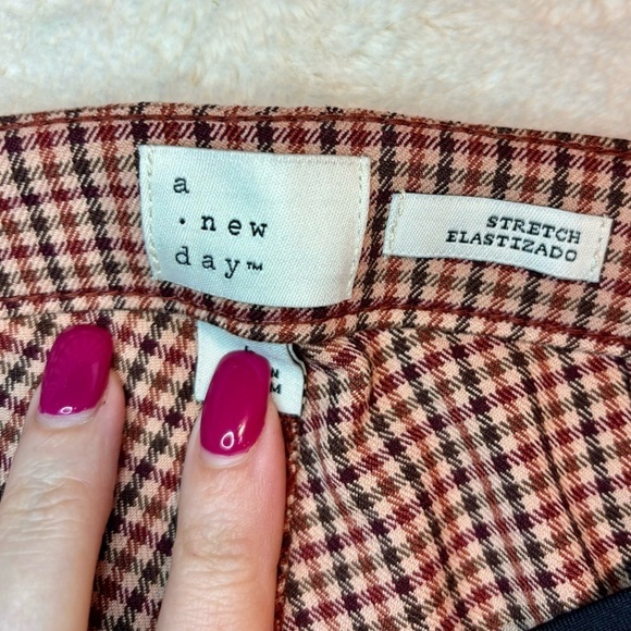 NWT Plaid Pants A New Day Stretch Panel Adaptive Pants Brown Red Cream Pockets - Picture 10 of 13